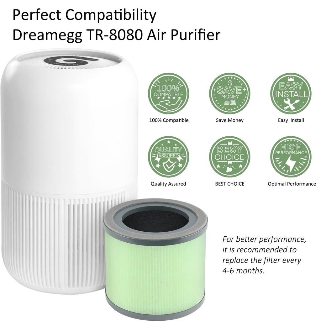 TR-8080 Replacement Filter Compatible with Dreamegg TR-8080 Clean Purifier, 4-In-1 Filtration with H13 True HEPA Filter, Part No# RF001, 2 Pack