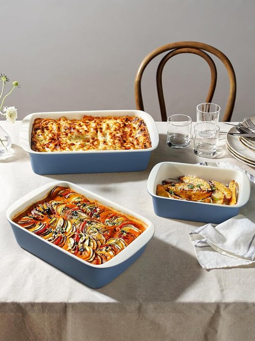 LE TAUCI Ceramic Baking Dish Set - Large Deep Casserole Dishes with Handles | Dusty Blue, 3-Piece Set (4.6QT/3.0QT/1.6QT)