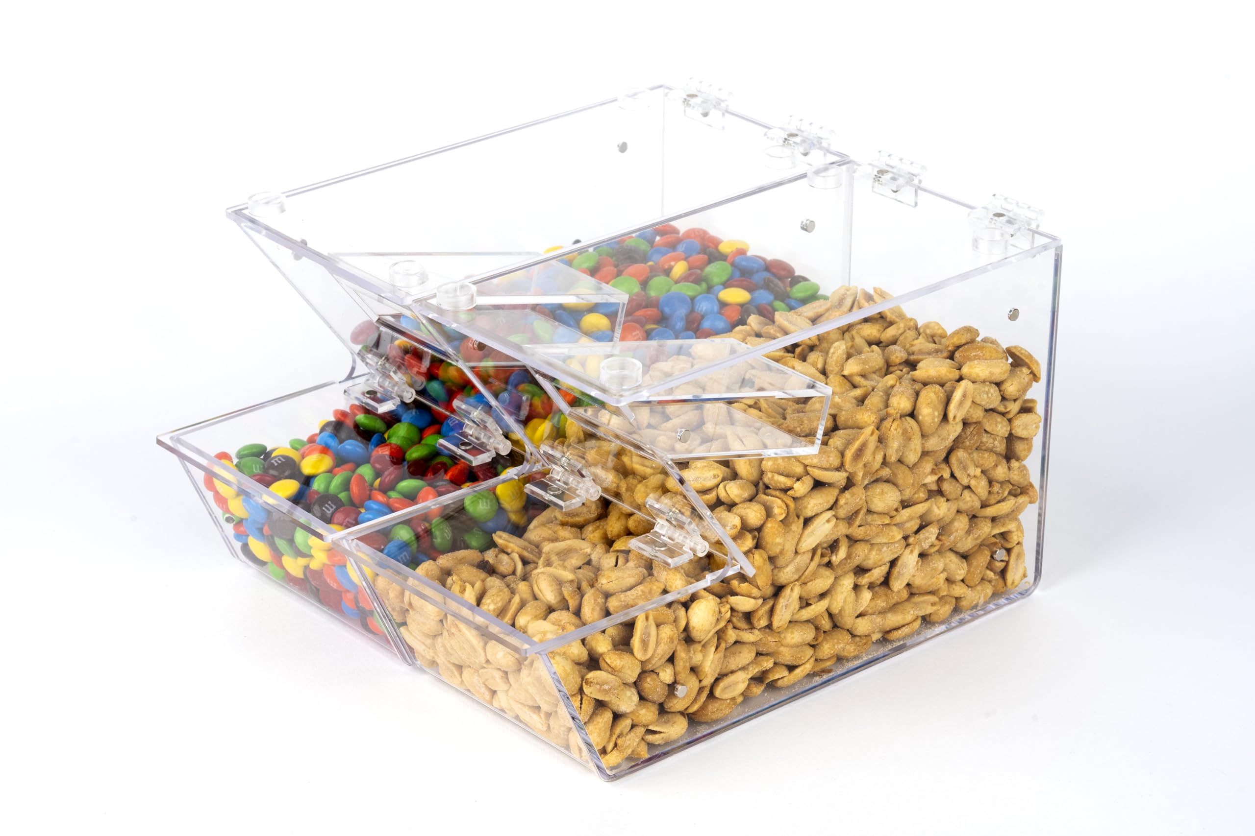 IneVibe Candy Bin Topping Dispenser - Acrylic Bulk Sprinkle Container w/Scoop, Stackable & Magnetic for Multiple Holders on Shelf - Commercial Setting for Cereal, Nuts, Candies & Snack Food Storage