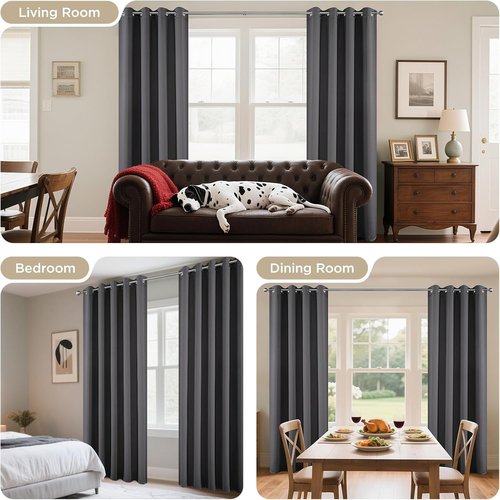 Joydeco Grey Blackout Curtains - 84 Inch Thermal Insulated Room Divider Drapes | Noise Reducing, 2 Panels