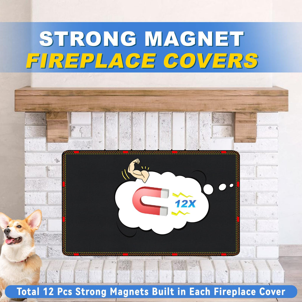 Magnetic Fireplace Cover, Fireplace Draft Stopper with 12 Pieces Strong Magnets, Fireplace Blanket for Heat Loss, Air Blocker for Winter and Summer, 36"x24", Black