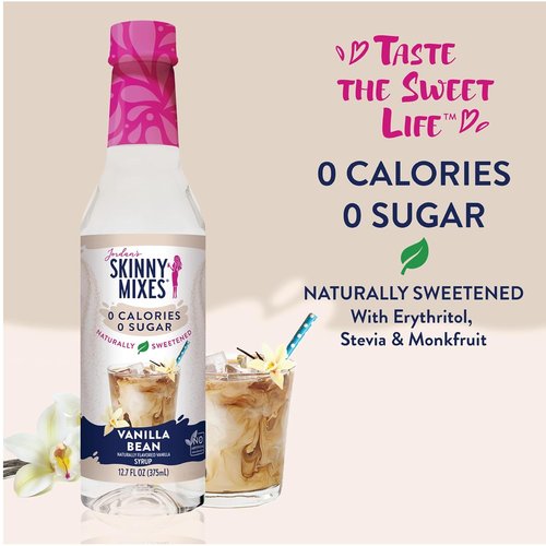 Jordan's Skinny Mixes Sugar Free Coffee Syrup - Vanilla Bean Flavoring for Lattes & Baking, 12.7 Fl Oz