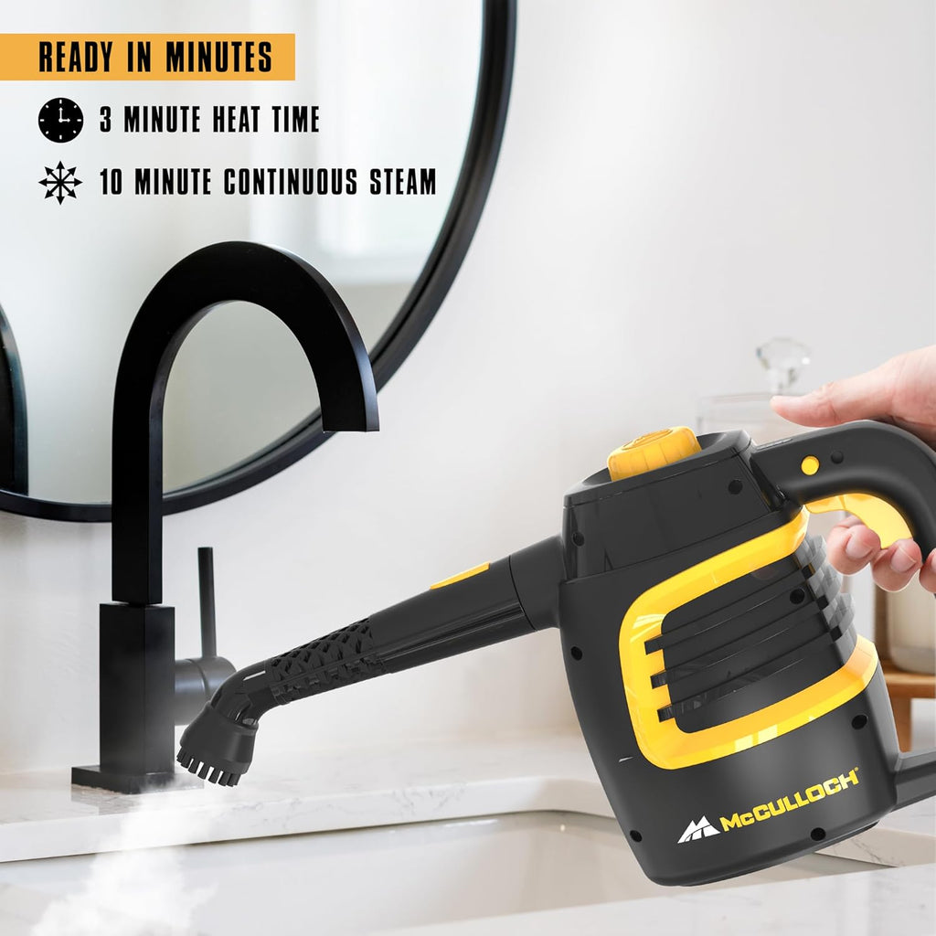 McCulloch MC1230 Handheld Steam Cleaner - 10-Minute Runtime with 11 Accessories for Home & Car Detailing