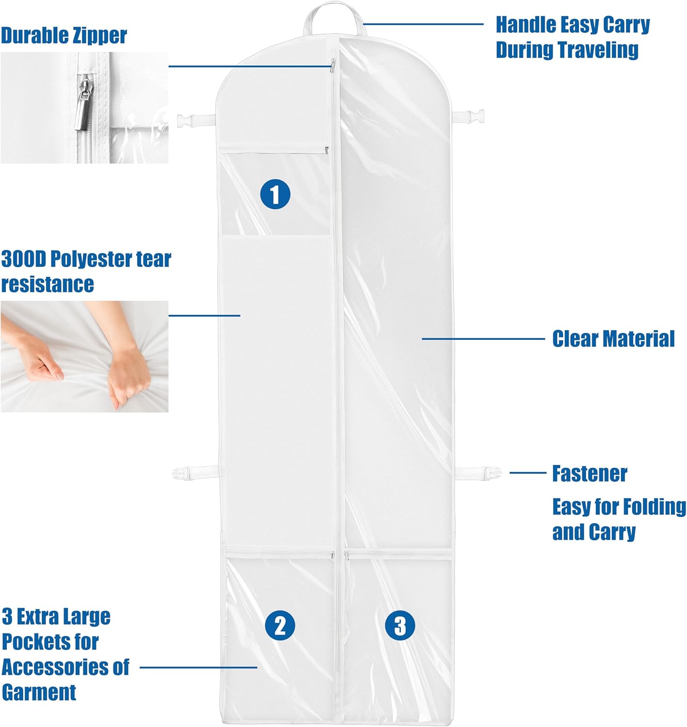 Simple Houseware 70-Inch Wedding Dress Garment Bag - Gusseted Design with Pockets, White