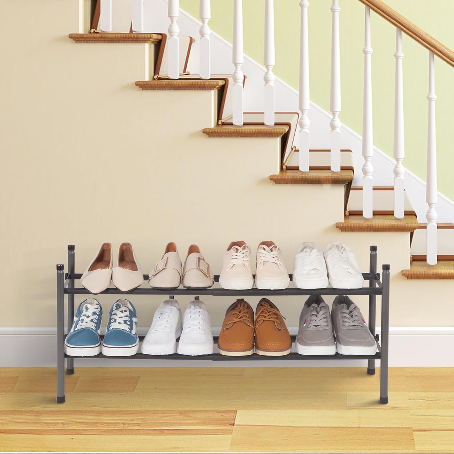 Storage Maniac Expandable Shoe Rack - 8 Pairs Stackable Metal Organizer for Closet & Entryway | Black 2 Tier