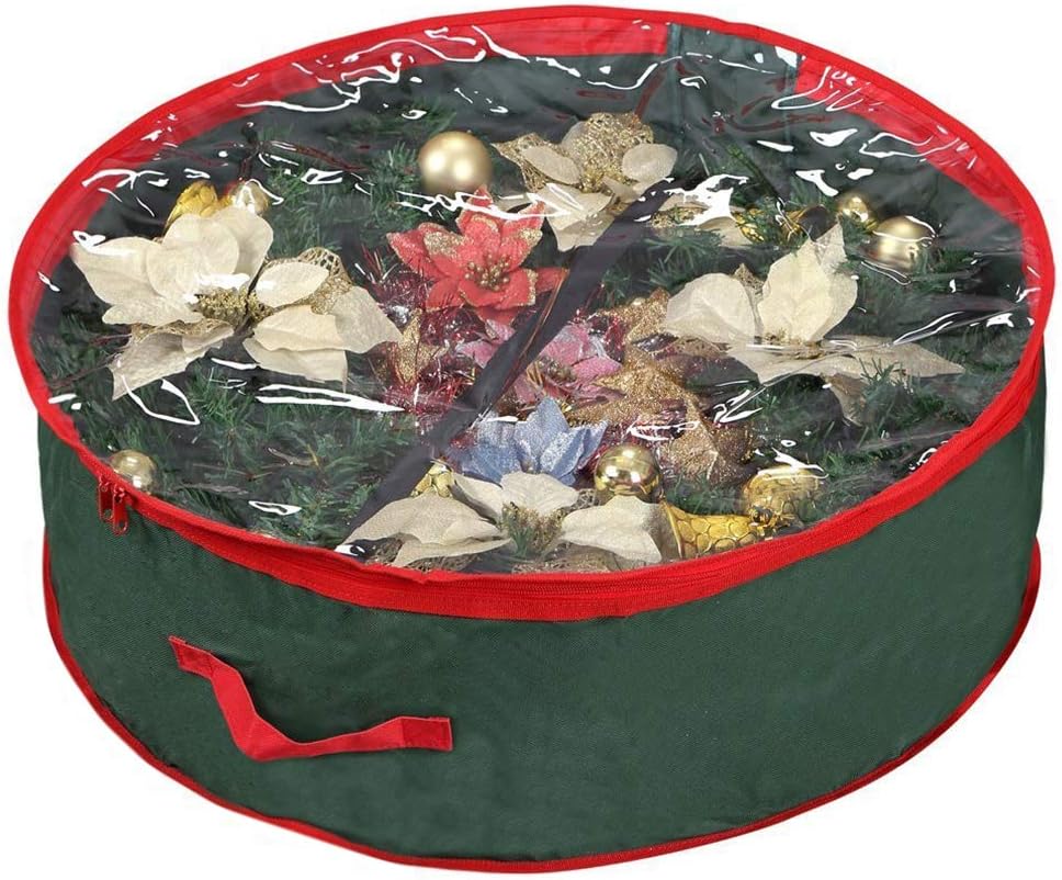 Primode Christmas Wreath Storage Bag 36" - Durable 600D Oxford Container with Clear Window for Easy Holiday Storage (Green)