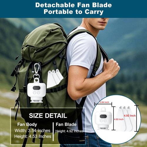 xeamun Portable Camping Fan, 10.6 Inch Tent Ceiling Fan,Rechargeable 8000mAh with Light & Hook,Timable & Auto Shut Off,Detachable Fan Blade, Used for Tent Canopy RV Porch Beach Bedroom