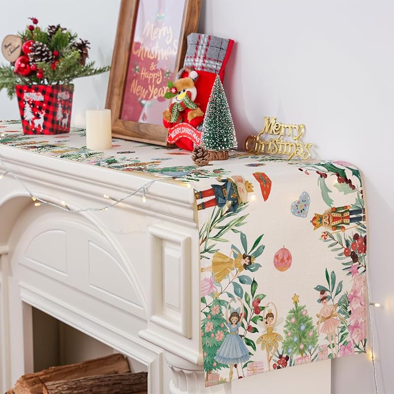Siilues 13'' x 36'' Christmas Table Runner – 220 GSM Polyester Burlap, Holiday Party Decor