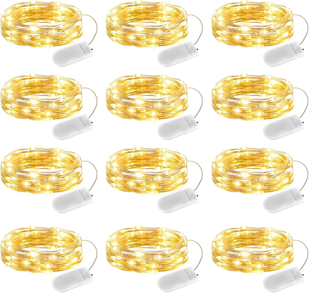 Minetom 12 Pack Battery Operated Fairy String Lights - 7ft Waterproof Silver Wire for DIY Crafts & Wedding Décor