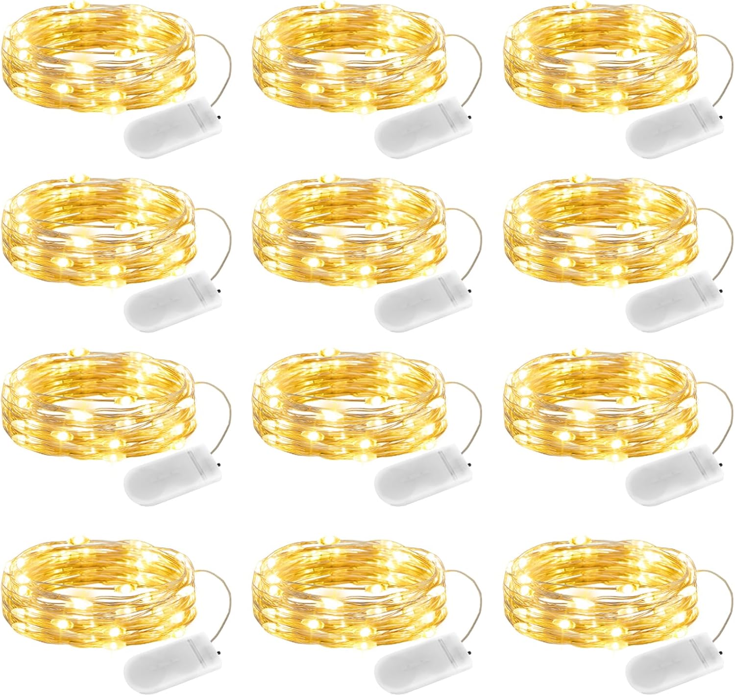 Minetom 12 Pack Battery Operated Fairy String Lights - 7ft Waterproof Silver Wire for DIY Crafts & Wedding Décor