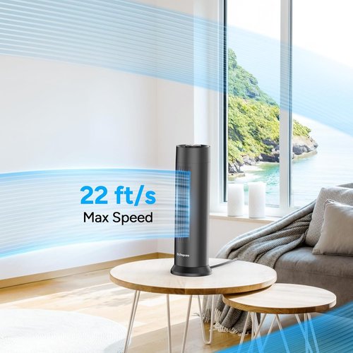 Dr.Prepare Tower Fan - 28 dB Quiet Bladeless Design | 3 Speeds & 80° Oscillation | 16 Inch Portable Fan for Home & Office - Black