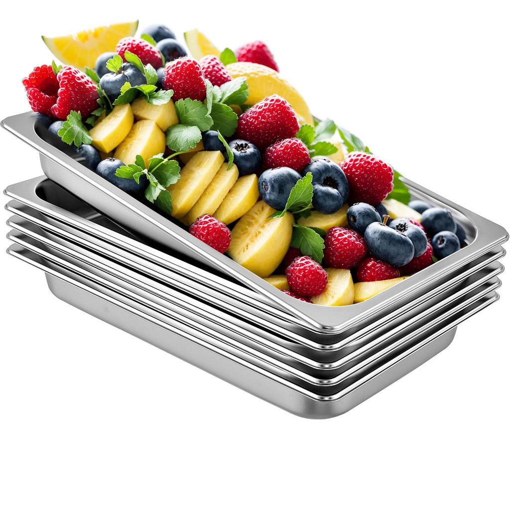 VEVOR Hotel Pans Full Size 2.5 Inch Deep, Steam Table Pans 6 Pack,0.8mm Thick Stainless Steel Hotel Pan Anti Jam Steam Table Pan, for Home, Party, Restaurant, Hotel, Buffet
