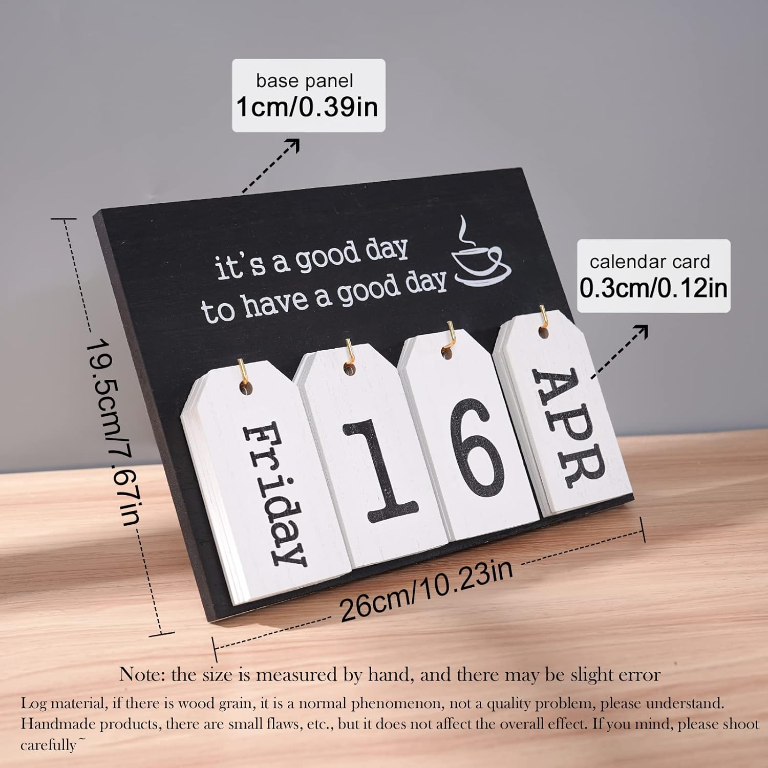 Notakia Wooden Desk Calendar - Vintage Perpetual Flip Calendar with Month & Day Display (Black)