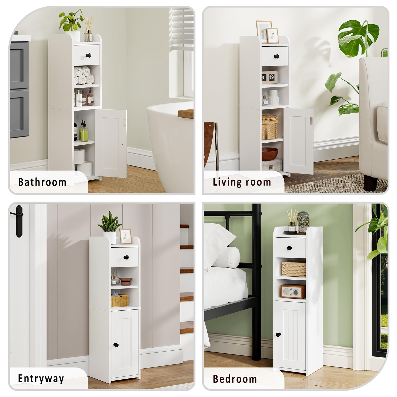 Lomojo Small Bathroom Storage Cabinet,Narrow Toilet Paper Holder,Corner Floor Cabinet with Doors and Drawer for Small Space,Adjustable Shelf Organizer,7.75L*7.75D*29.6H,White