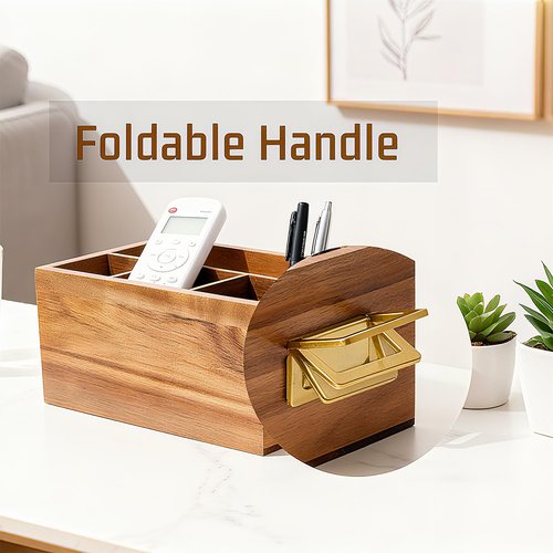Arflo Acacia Silverware Holder for Party with Handle - Paper Plate Holders for Countertop - Wooden Utensil Caddy for Parties - Kitchen Spoon and Fork Organizer Silverware Caddy for Party Camping