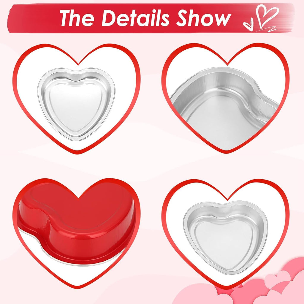 Modacraft 120 Pack Heart Shaped Cake Pans with Lids, 3.4oz Disposable Aluminum Foil Mini Cake Pans Cupcake Pans Flan Pan Dessert Baking Cup for Weddings Valentine Mother's Day Birthday Party Xmas