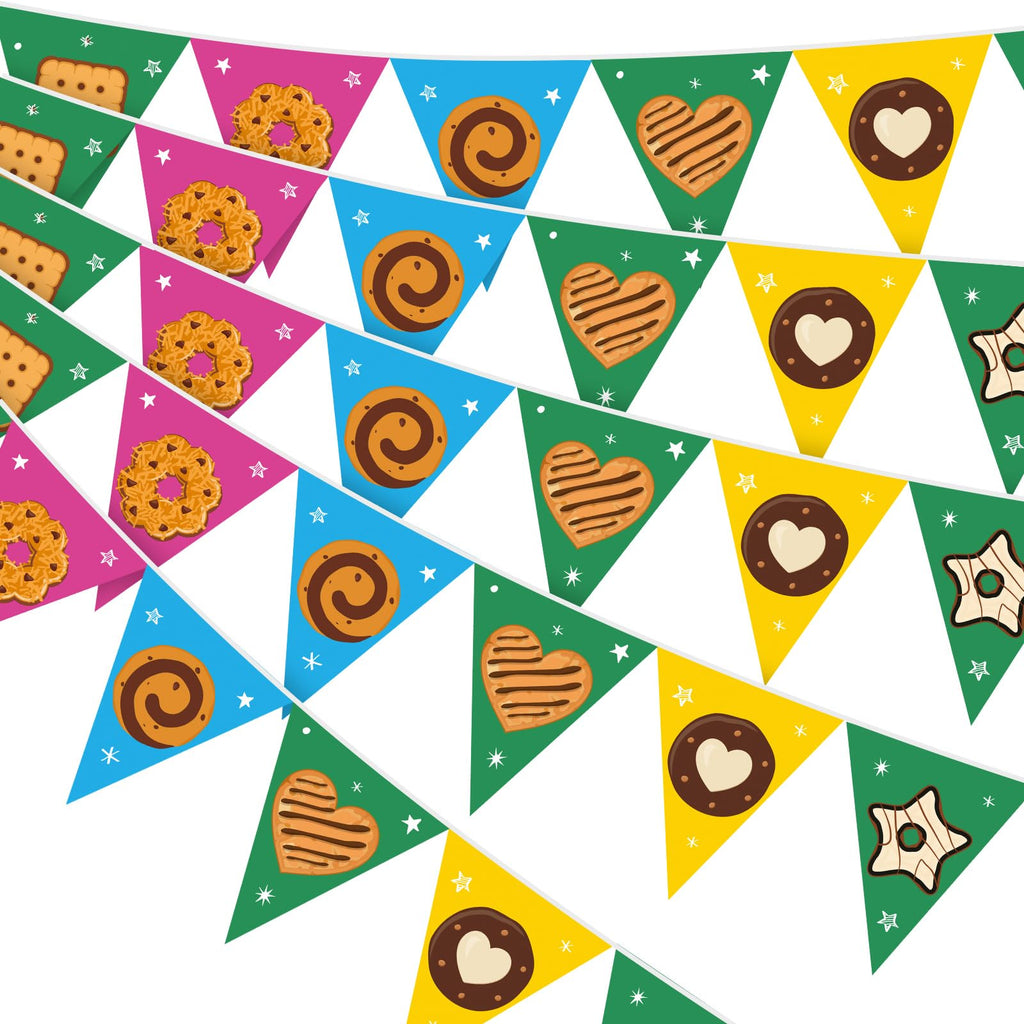 Gilprop 5 Pcs Cookie Triangular Flags Banner 9.84 ft Cookie Booth Banner for Street Theme Birthday Baby Shower