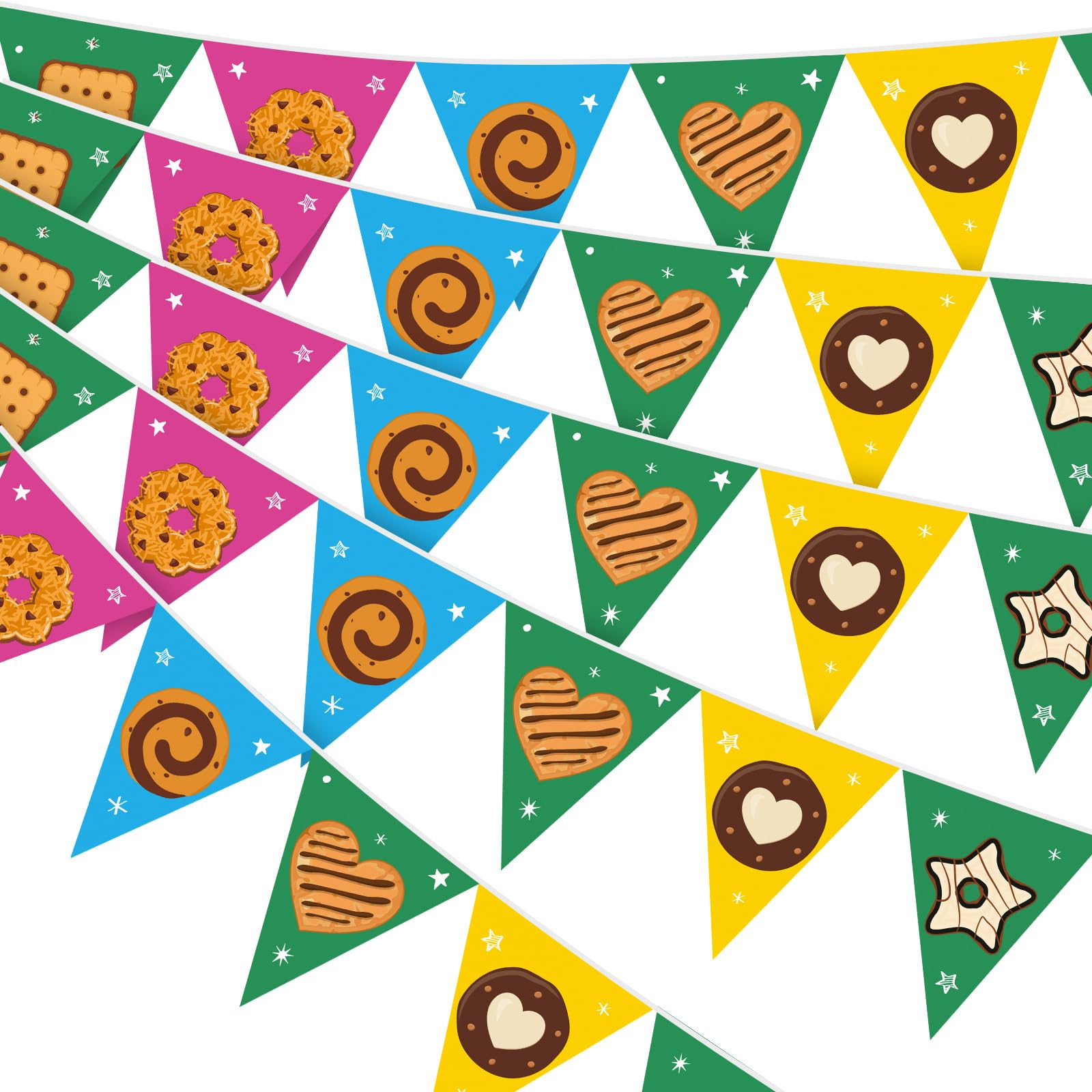Gilprop 5 Pcs Cookie Triangular Flags Banner 9.84 ft Cookie Booth Banner for Street Theme Birthday Baby Shower