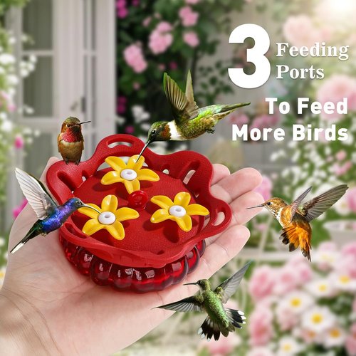 Fchstaer Glass Hummingbird Feeders Set of 2 - 3 Bee Guard Ports, 3.4oz Capacity, Perfect Outdoor Gift for Mom