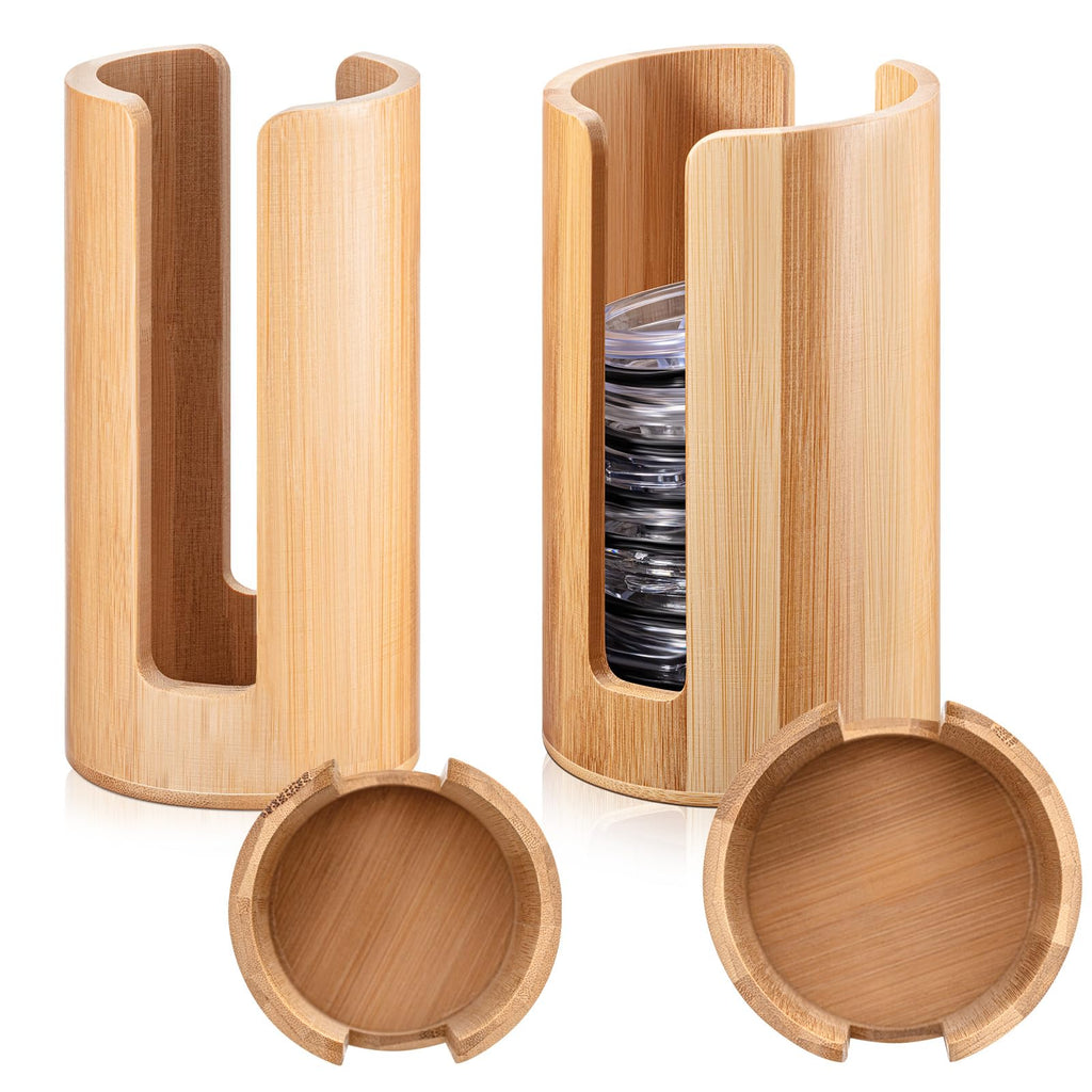 Suclain 2 Pcs Mason Jar Lid Organizer (Wide Mouth & Regular Mouth) Bamboo Vertical Mason Jar Lid Storage Accessories Tumbler Lids Holder Cup Lids Organizer for Home Kitchen Countertop Cupboard