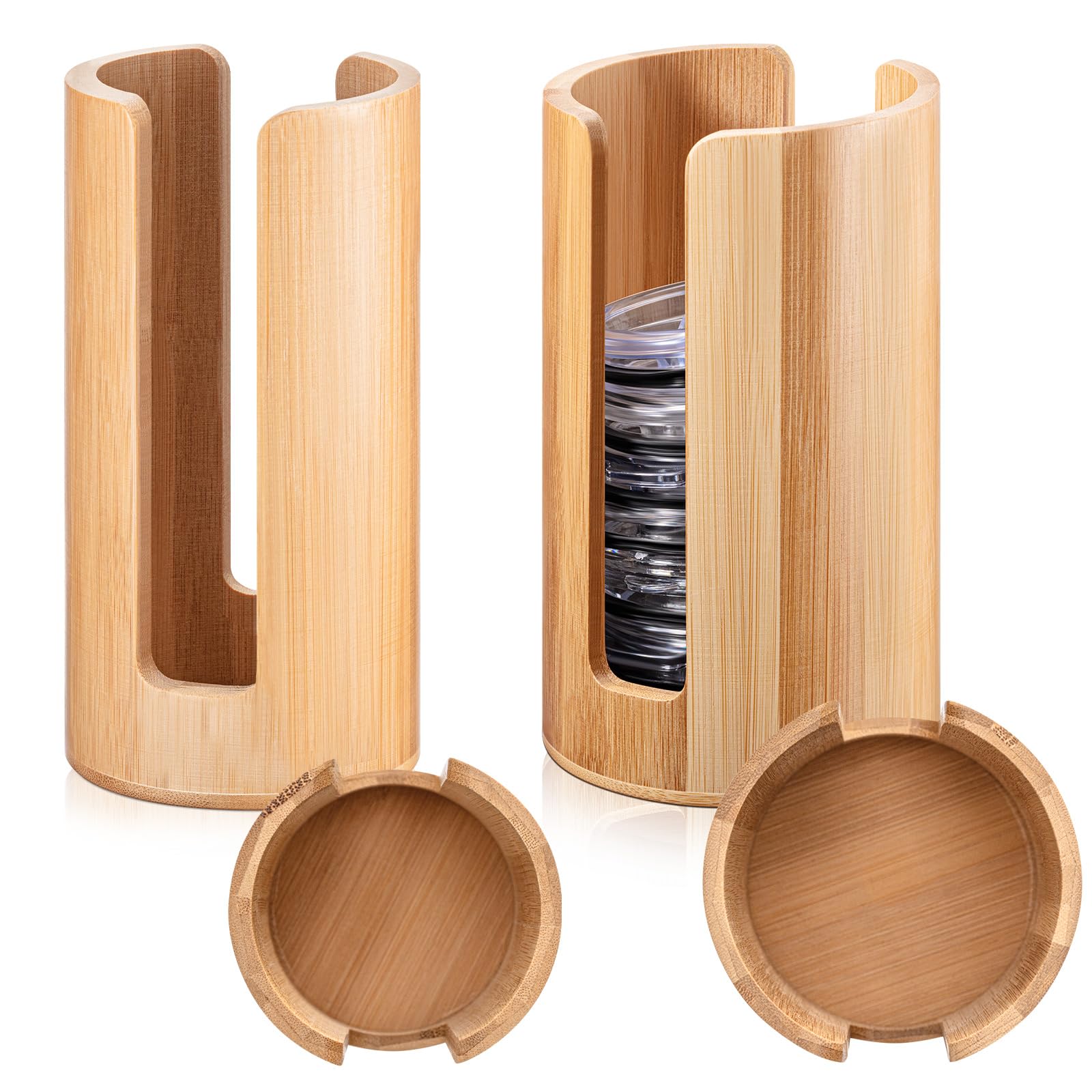 Suclain 2 Pcs Mason Jar Lid Organizer (Wide Mouth & Regular Mouth) Bamboo Vertical Mason Jar Lid Storage Accessories Tumbler Lids Holder Cup Lids Organizer for Home Kitchen Countertop Cupboard