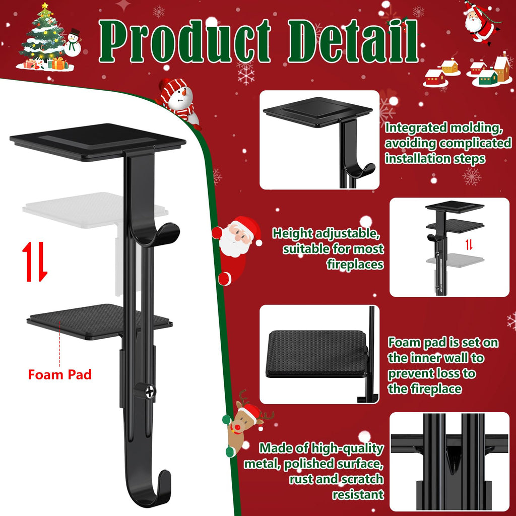RGJ 6 Pack Christmas Fireplace Stocking and Garland Hanger, 2 in 1 Adjustable Mantle Garland Hanger, No Drill Stocking Holder Hanger for Mantle, Fits Mantles from 0.5" to 3.5" Thick