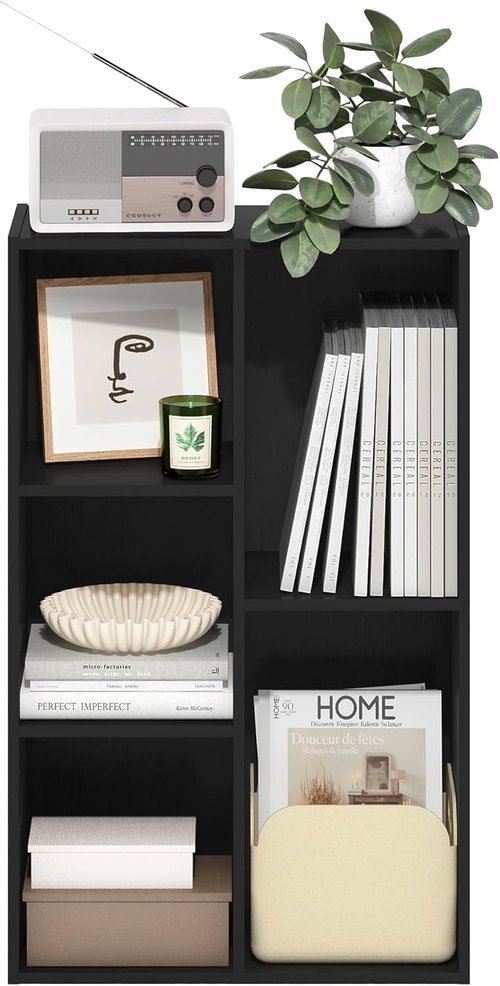 Furinno LUDER 5-Cube Bookshelf - Reversible Design, Easy Assembly | 9.4 x 19.5 x 31.5, Blackwood Finish