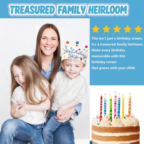 Hand Embroidered Birthday Boy Crown Hat, Reusable Rainbow Party Hat, Made From 100% Natural Fiber Linen, Boy First Birthday Crown With Wool Balls for Kids Boys Celebration Party Decor Fit All Ages