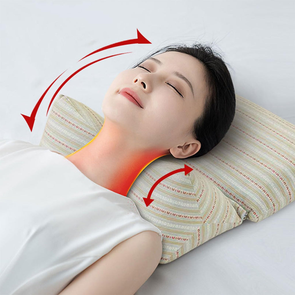 ZHIWEIKJ Dog Bone Neck Support Pillow with Buckwheat Hull Adjustable Cervical Pillow 3D Stripes Print Lumbar Pillow Separable Design Soft Breathable(Large)
