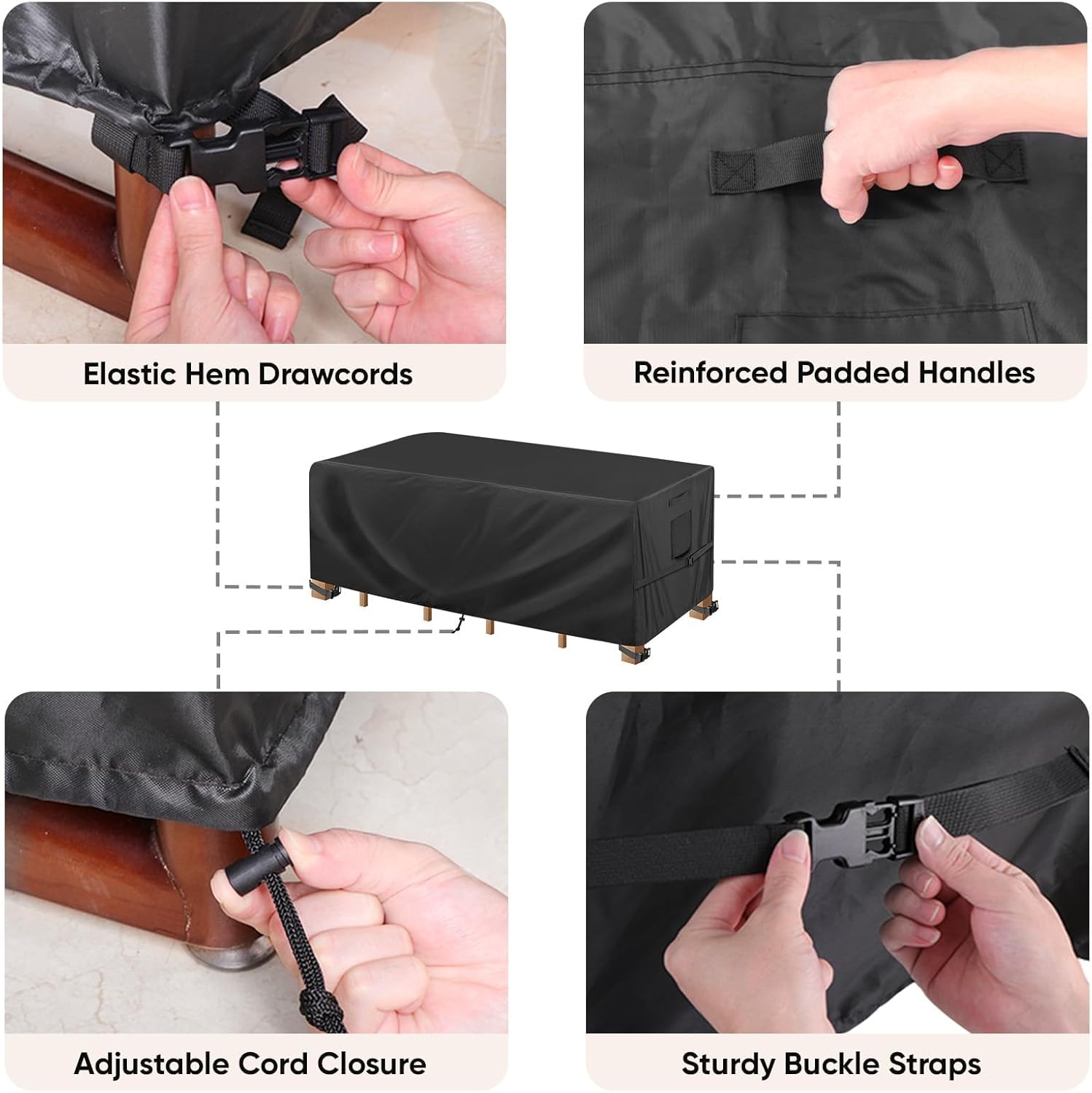 BALEINE Outdoor Furniture Covers - Heavy Duty Waterproof Oxford Table & Chair Cover | Black, 108"L x 82"W x 28"H