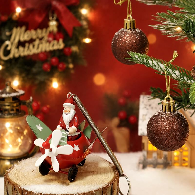 Santa in Airplane Christmas Ornament - Red Resin with Spring Hanger