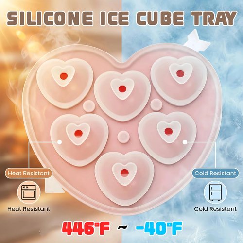 Heart-Shaped Ice Cube Trays - 6 Holes Silicone Ice Cube Tray, Love Heart Shape Ice Cube Mold for Chilling Whiskey Cocktails Drinks Beverages Iced Tea & Coffee (red)