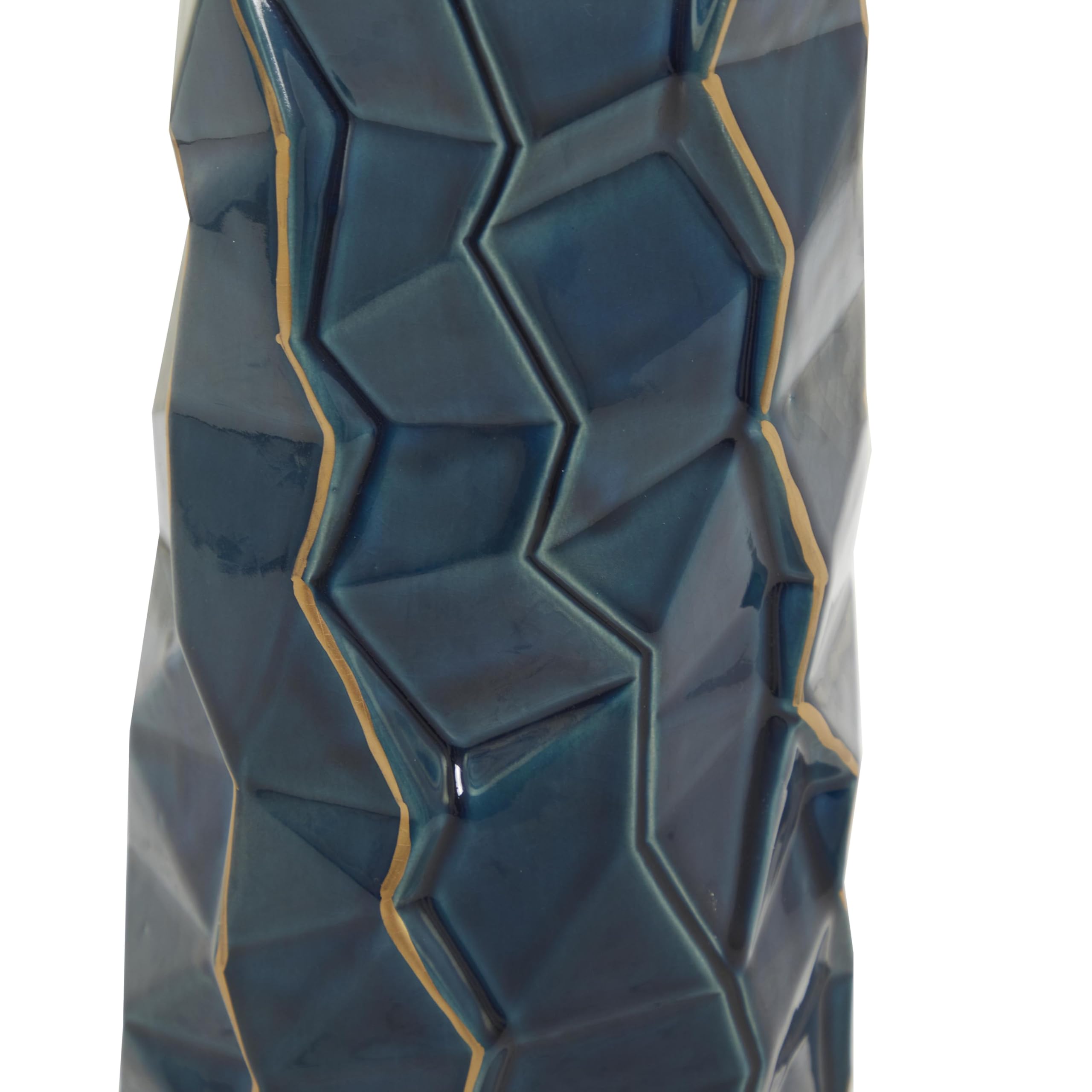Deco 79 Ceramic Decorative Vase Faceted Centerpiece Vase with Gold Accents, Flower Vase for Home Decoration 6" x 6" x 21", Teal