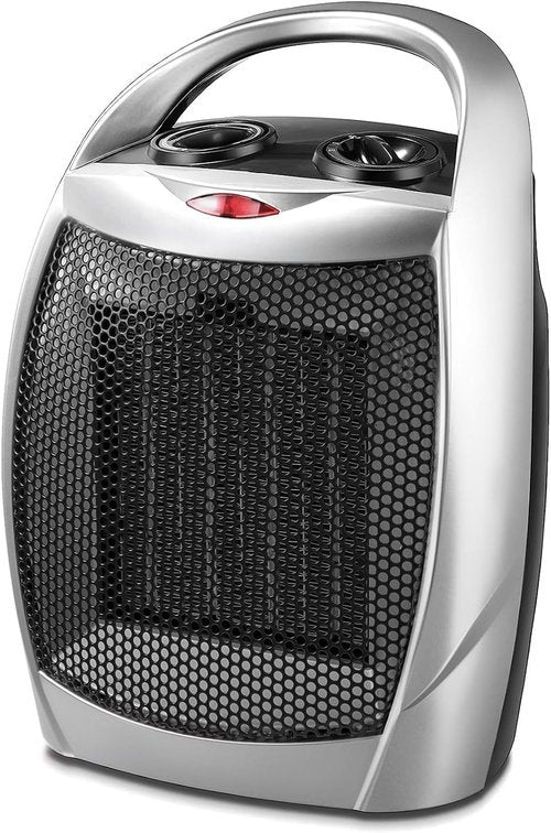 Kismile Portable Electric Space Heater - Adjustable Thermostat & Overheat Protection | 750W/1500W, Silver