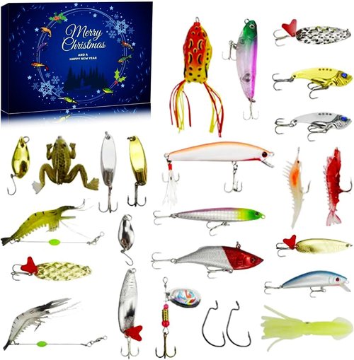 Fisherman Fishing Advent Calendar 2025 - 24 Days Countdown Gift Box for Bass & Trout Lures