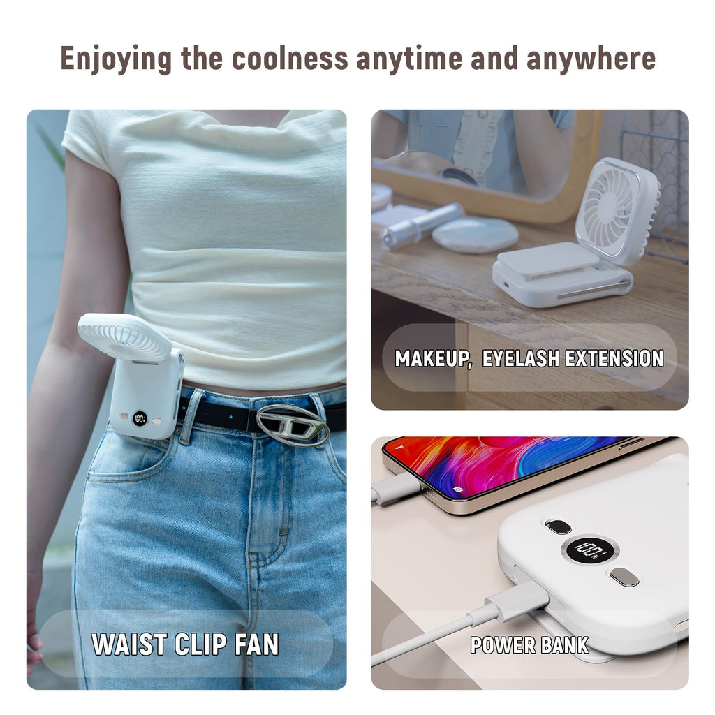 onovatpol Mini Portable Handheld Clip On Rechargeable Personal Hand Fan with LED Display, Pocket Battery Operated 100 Speed Adjustable Small Fan for Travel/Outdoor/Concerts/Lash/Makeup/Gift(dark blue)