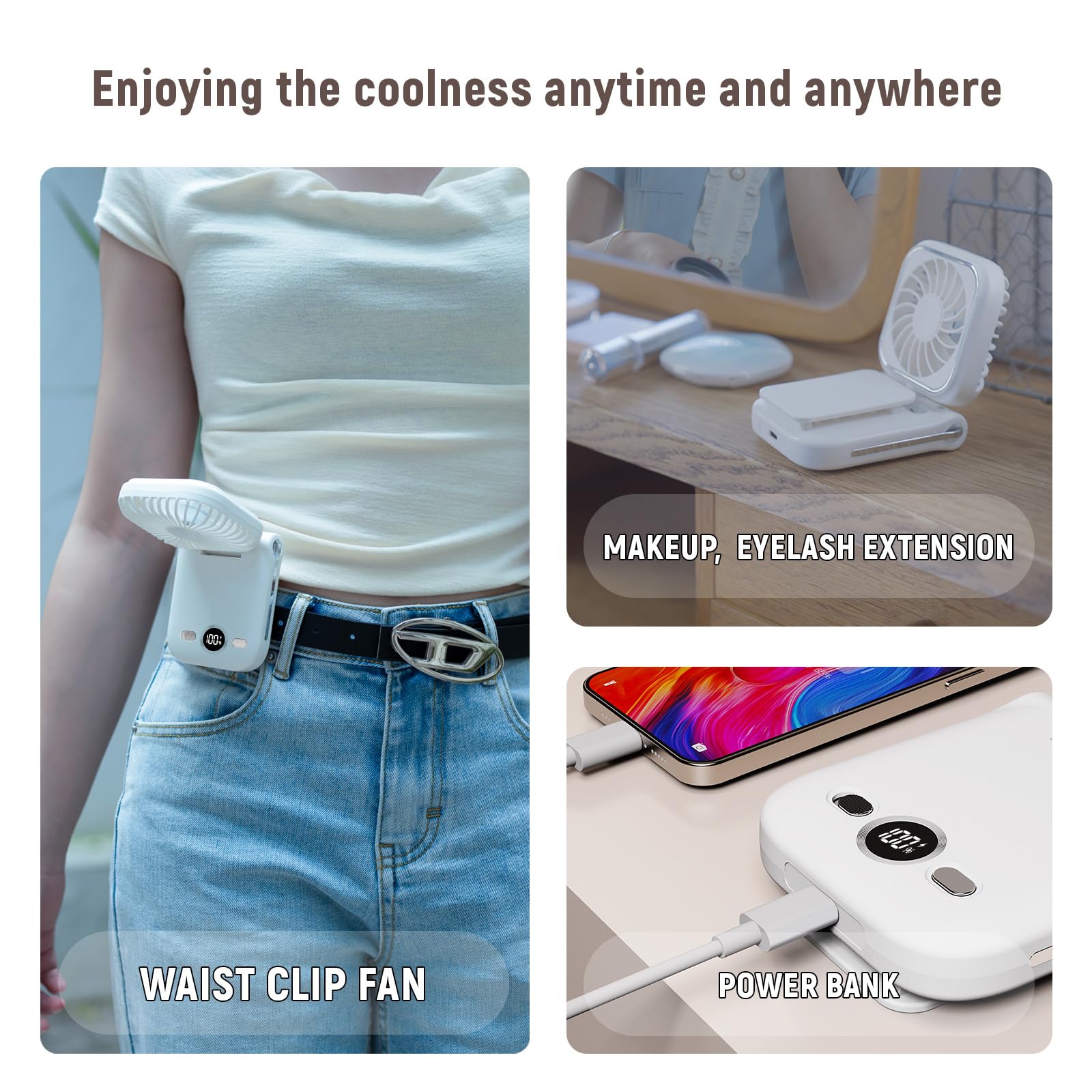 onovatpol Mini Portable Handheld Clip On Rechargeable Personal Hand Fan with LED Display, Pocket Battery Operated 100 Speed Adjustable Small Fan for Travel/Outdoor/Concerts/Lash/Makeup/Gift(dark blue)