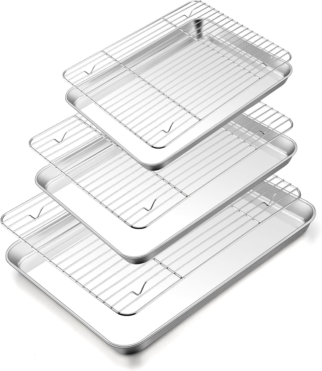 TeamFar Baking Sheet Set - 3 Stainless Steel Cookie Sheets with Racks | Non-Toxic, Heavy Duty, Dishwasher Safe, 16/12.5/10.5 Inch