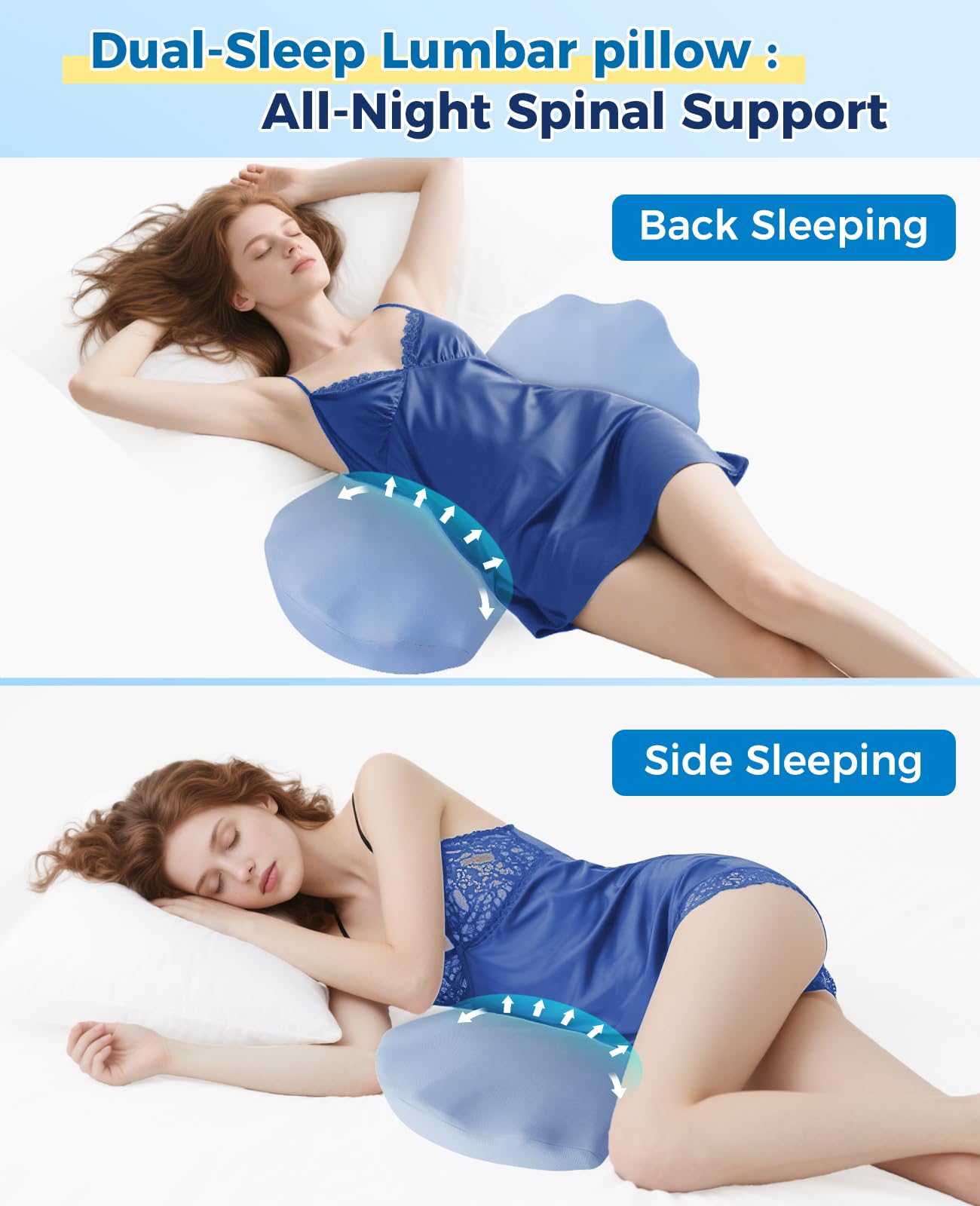 Fledano Lumbar Pillow for Sleeping, Lumbar Support Pillow for Bed for Back Pain Relief, Memory Foam Lower Back Pillow for Bed, Back Support Pillow for Side & Back Sleepers, Washable Cover