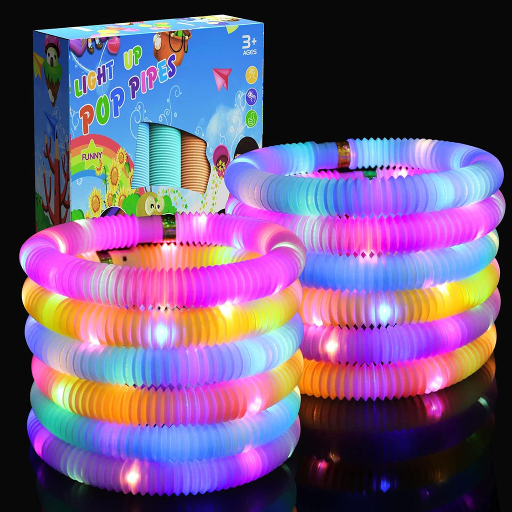 Skiennix Glow Sticks Fidget Pop Tubes - 24 Pack Glow in The Dark Sensory Toys for Kids | Perfect Party Favors