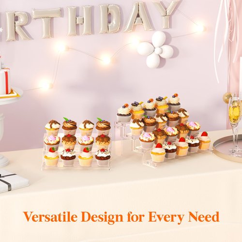 Lifewit 12 Inch Cupcake Stand, 3 Tier Plastic Perfume Cologne Organizer,Display Riser Shelf for Makeup, Cosmetic Vanity Storage, Figurine Holder, Bathroom, Bedroom, Room Decor, Clear, 2 Pcs