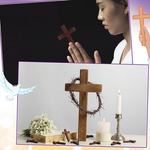 Geelin Easter Crown of Thorns Set - 13 Pcs Mini Wooden Cross & Thorn Wreath | 8'' Christian Decor for Home & Church