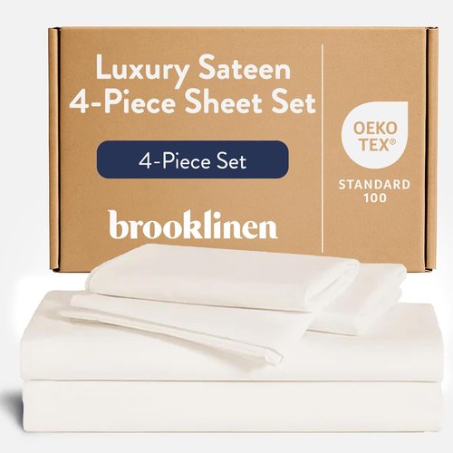 Brooklinen Luxury Sateen King Size Sheet Set - 100% Cotton, Soft & Durable Cream Bedding | Oeko-TEX Certified