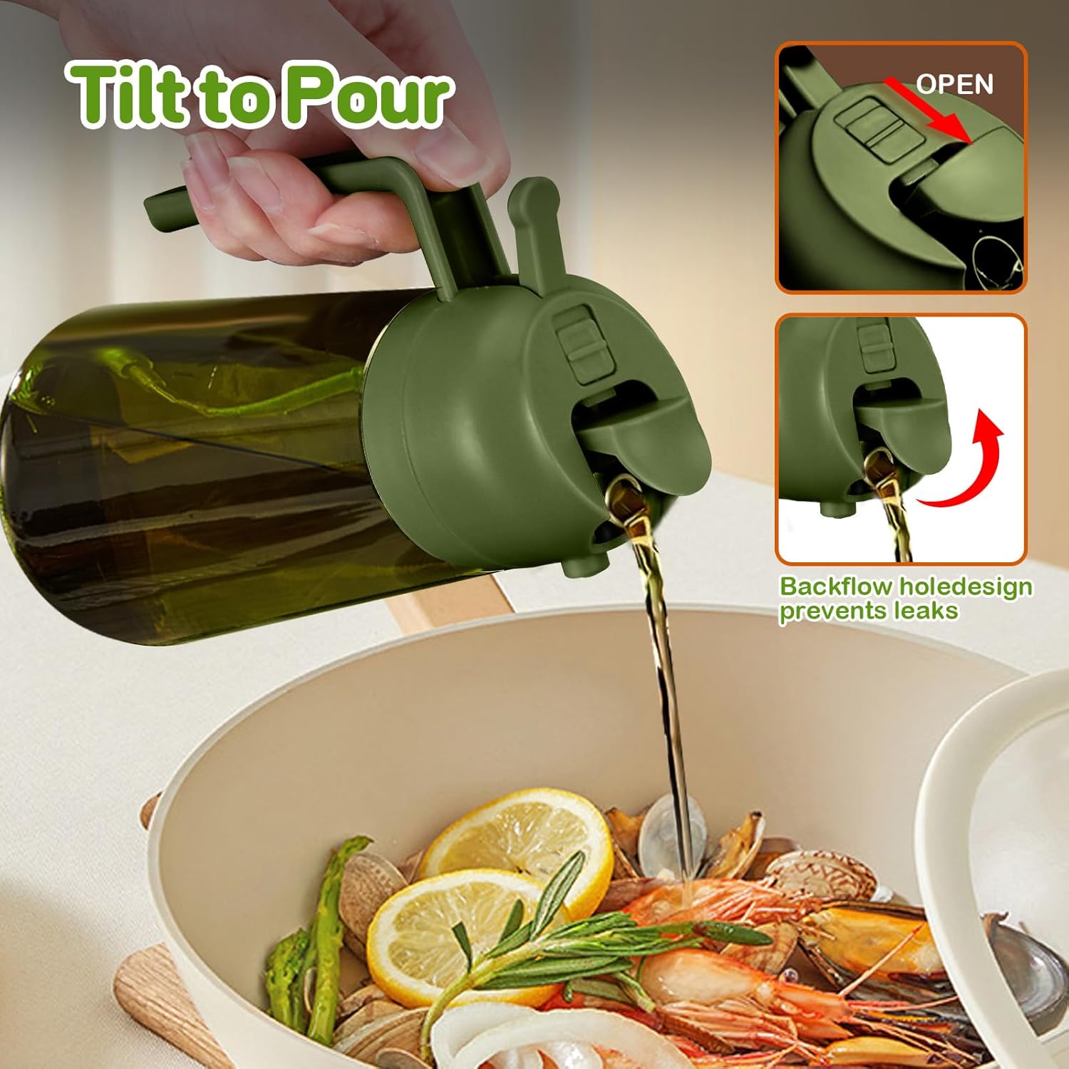 YARRAMATE 2Pcs Dark Green Oil Sprayer - 16oz Food-Grade Olive Oil Dispenser for Cooking & BBQ
