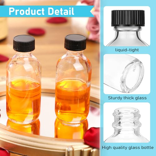 Nuogo 100 Pack 2 oz Glass Bottles with Lids Clear Juice Shot Sample Bottles with Cap Small Boston Round for Potion, Juice, Ginger Shots, Oils, Whiskey, Liquids(Clear)