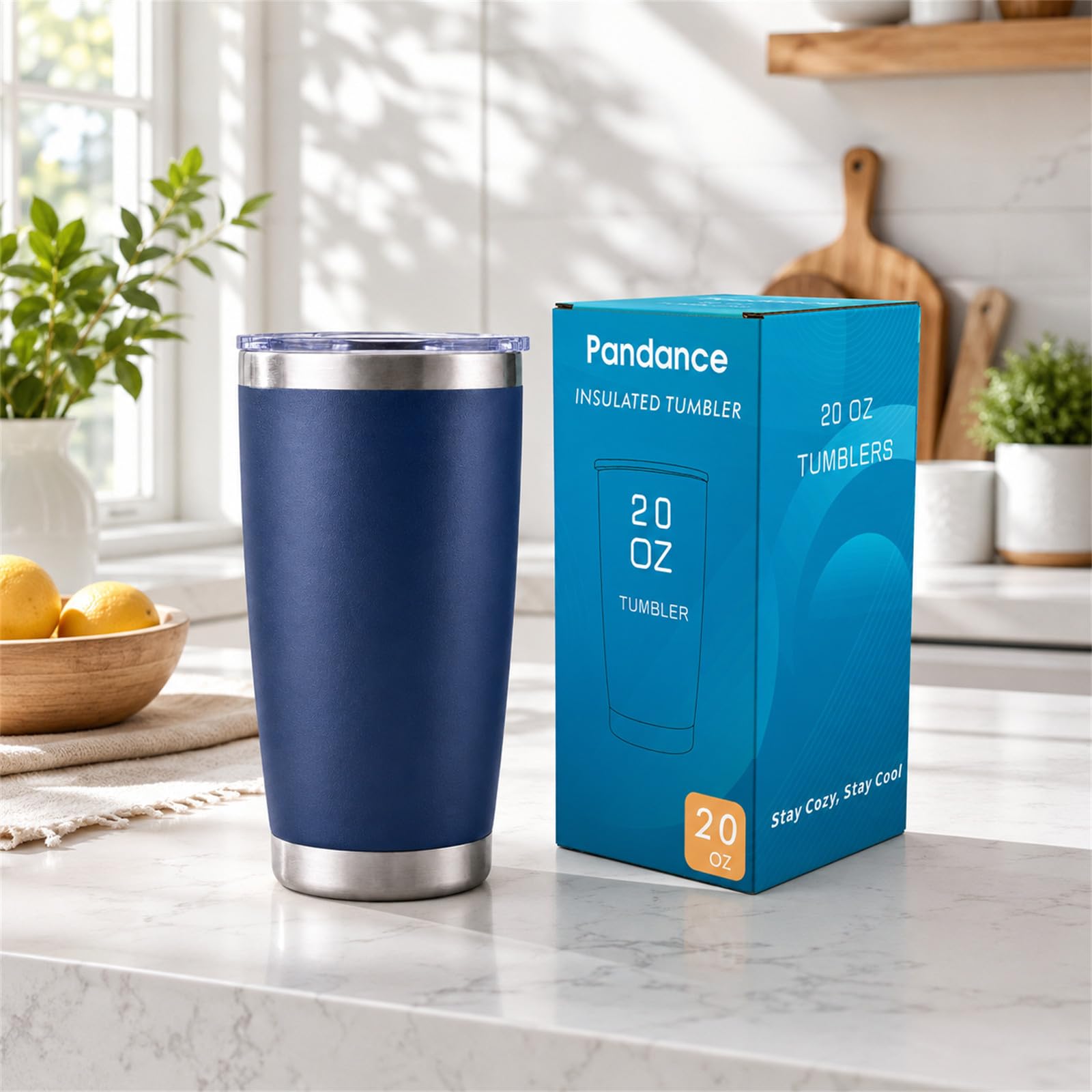 Pandance 20oz Stainless Steel Insulated Tumblers Bulk, Navy Blue, 12 Pack