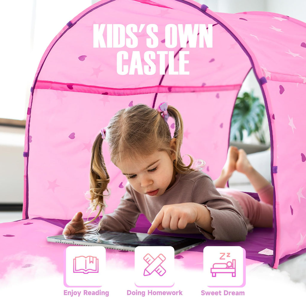 Alvantor® Starlight Bed Canopy Dream Play Tents Playhouse Privacy Space Twin Sleeping Indoor Stars Boys Girls Pop Up Portable Frame Curtains Pink, Patent Pending