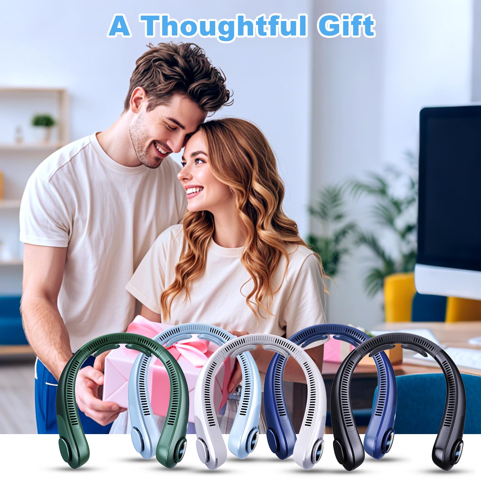 Portable Neck Fan that Blow Cold Air, LED Display, Rechargeable Hands-Free Wearable Cooling Personal Fan, 5 Speed, Neck Support, Bladeless Neck Air Conditioner, Gifts for Women/Men, Hot Flashes