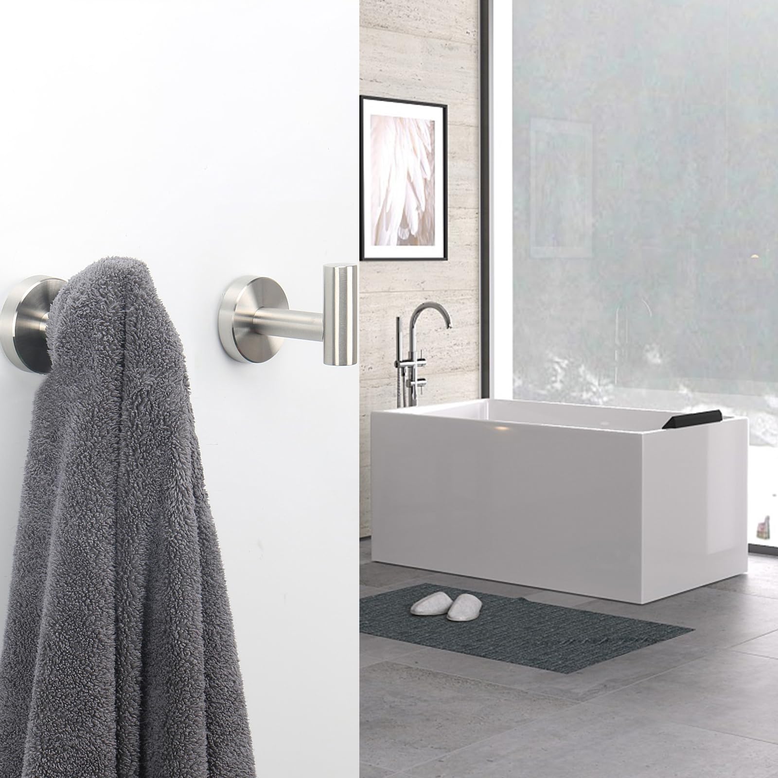 NearMoon Bath Towel Hooks- SUS 304 Stainless Steel Robe Hook Holder, Heavy Duty Coat Hook for Bathroom Livingroom Hotel Kitchen Garage, Wall Mounted (Brushed Nickel, 3 Pack)