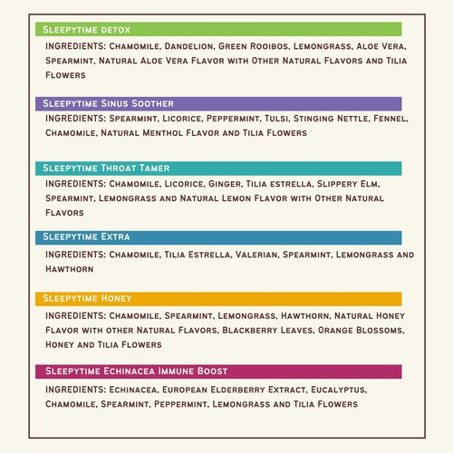 Celestial Seasonings Wellness Tea Sleepytime Variety Pack, Detox, Sinus Soother, Throat Tamer, Sleepytime Extra, Honey, Immune Boost, Caffeine Free Sleep Tea, 20 Tea Bags (Pack of 6)
